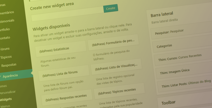 como criar areas de widgets no WordPress