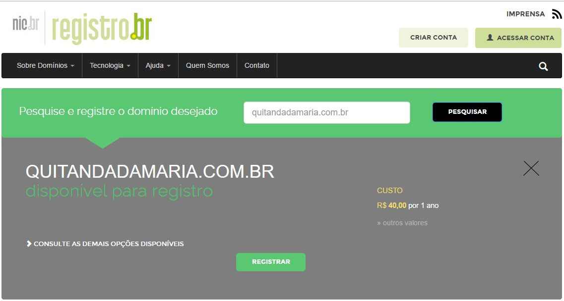 como criar um site wordpress - registro de dominio