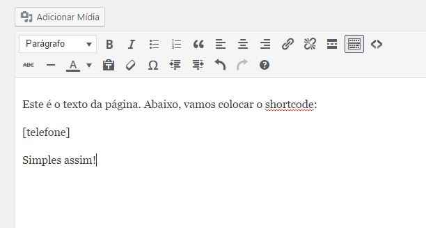 link de ligacao telefonica - shortcode na pagina