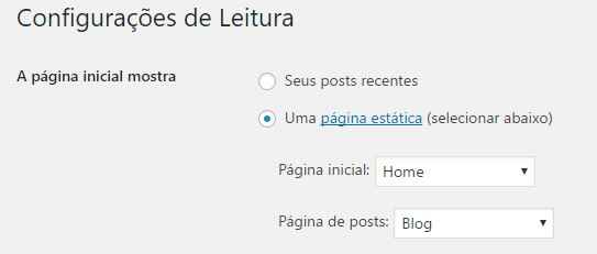 Instalacao do tema Parea WordPress - configuracoes de leitura