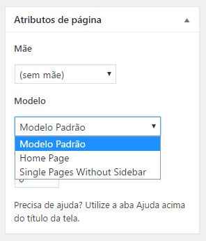 Instalacao do tema Parea WordPress - escolhendo modelo de pagina