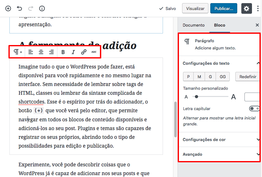 Gutenberg - Guia Básico do Novo Editor do WordPress - formatação do bloco