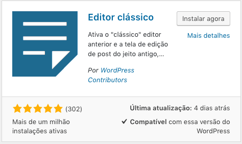 Atualizando o WordPress 5.0 - editor clássico